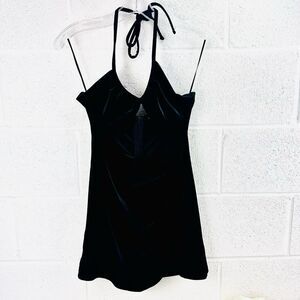 Zara Black Velvet Open Cut Front Halter Tie Mini Dress Sz S